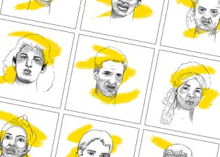 Les visages, illustrés en jaune et noir, des militants antiracistes, féministes, venus des Antilles ou issus de l'immigration trop peu connus de l’Histoire de France,