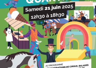 Affiche de fête de quartier : musique, poney, magicien