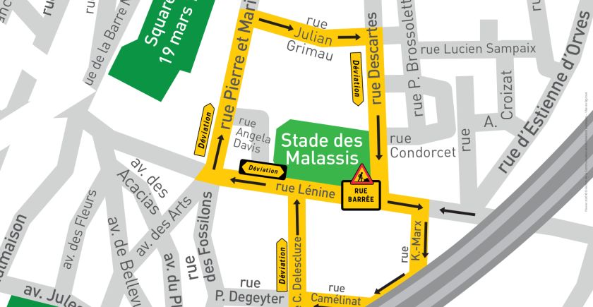 Déviation et rue barrée au niveau de la rue Lénine