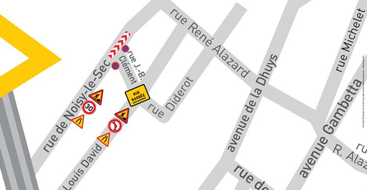 Carte indiquant les travaux rue JB-Clément