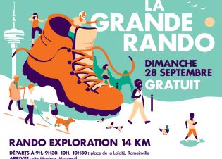 Illustration une immense chaussure de rando entourée de marcheurs