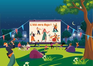 Dessin : les Bagnoletais dansent et jouent de la musique au parc le soir