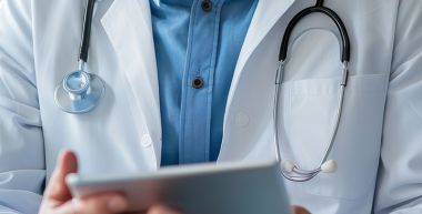 Gros plan d'un stétoscope au cou d'un docteur